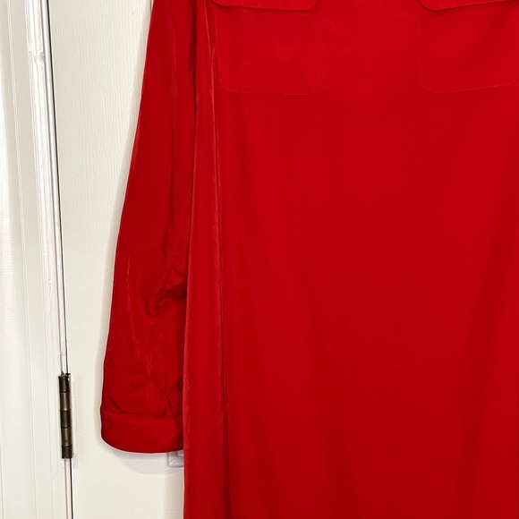Old Navy V Neck Pockets Roll up Tab Long Sleeve Shift Dress Red Women Large - Picture 6 of 10